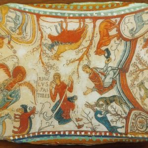 Mortero con escena de la Anunciación a los Pastores en el Museo de San Isidoro de León